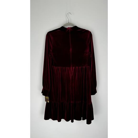Taylor Dress Velvet Long Sleeve Tiered Dress Womens Size 10 V Neck Red Wine - Picture 11 of 11